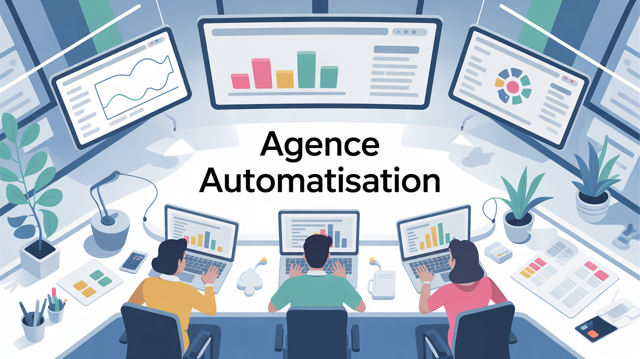 Agence automatisation bureau vue dessus, travail collaboratif