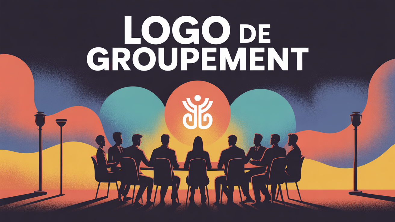 Illustration logo de groupement silhouettes table