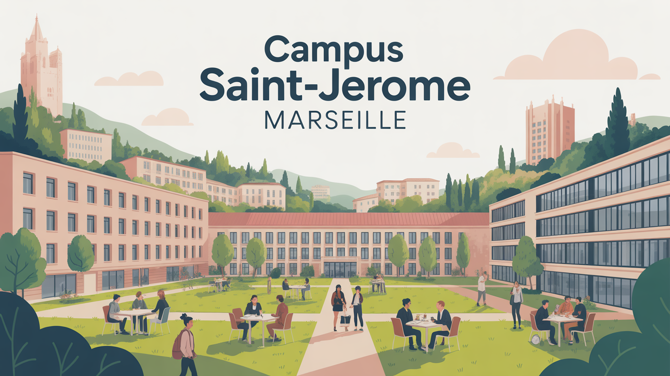 Vue stylisée campus Saint-Jérôme Marseille ambiance humaine