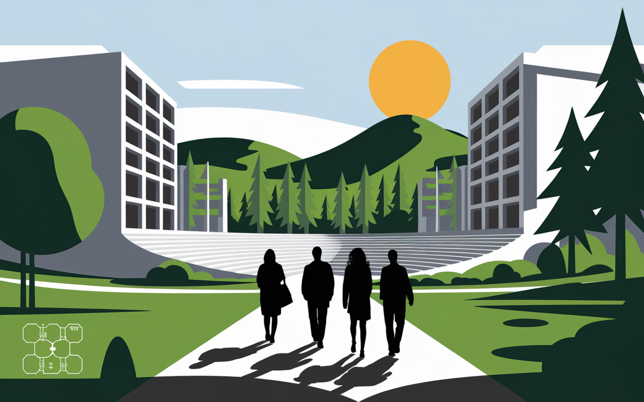 Vue stylisée campus Luminy bâtiments étudiants nature sud