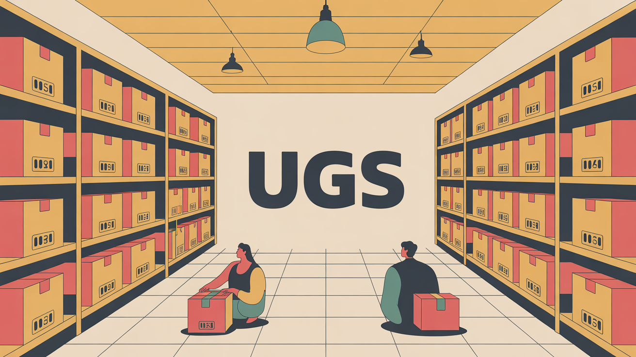 Rayonnages entrepôt boîtes UGS gestion stocks quartier