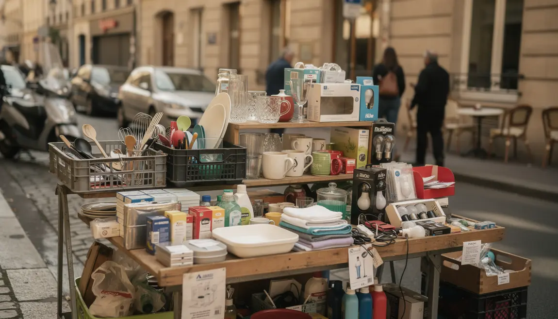 Photo d'un marché français avec étiquettes Made in PRC