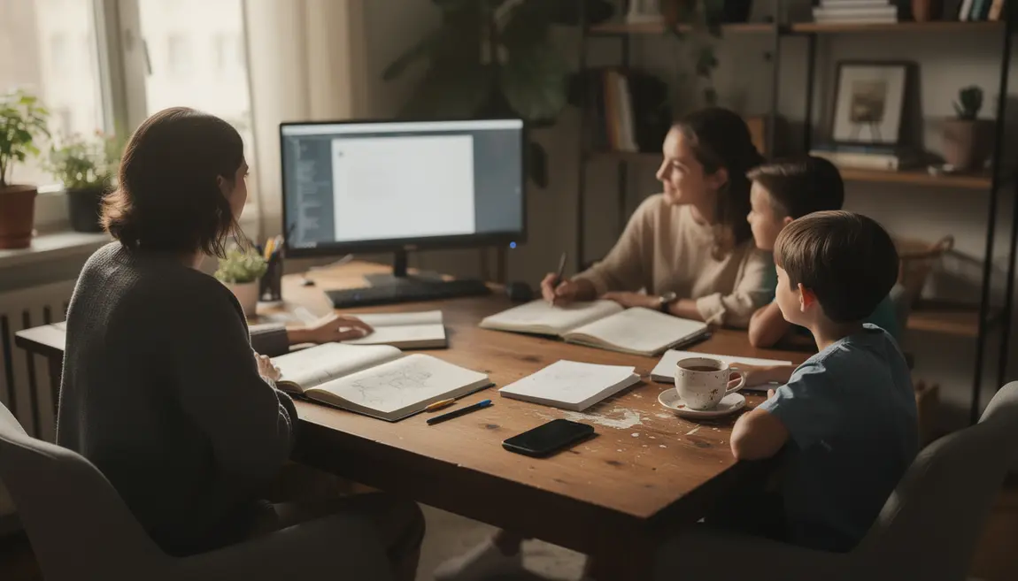 famille qui gagne de l argent à la maison bureau chaleureux