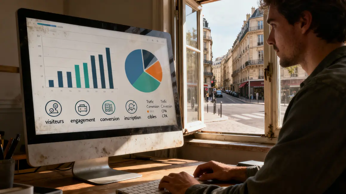 indicateurs kpi trafic conversion cpa sur écran quartier