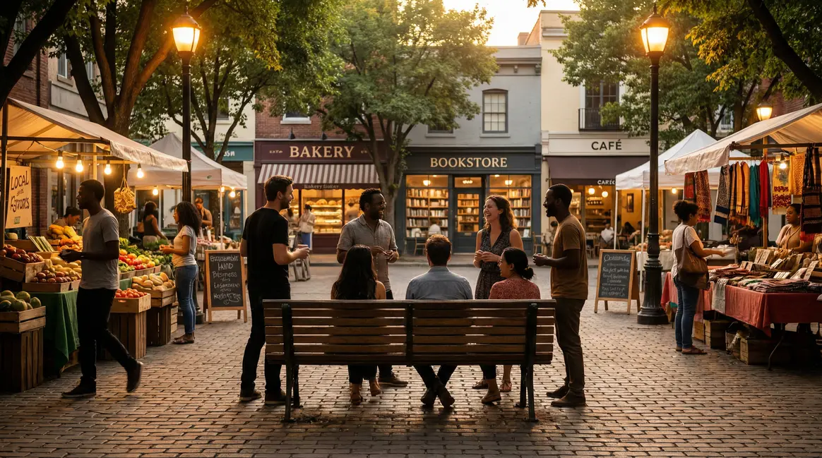 Scène animée de quartier urbain et convivial