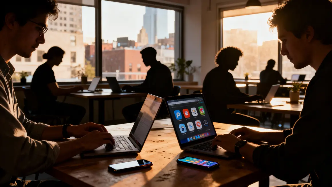 Coworking urbain avec startup application et icônes