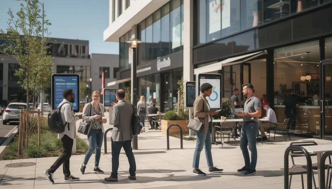 hommes d'affaires quartier ville innovation connexion