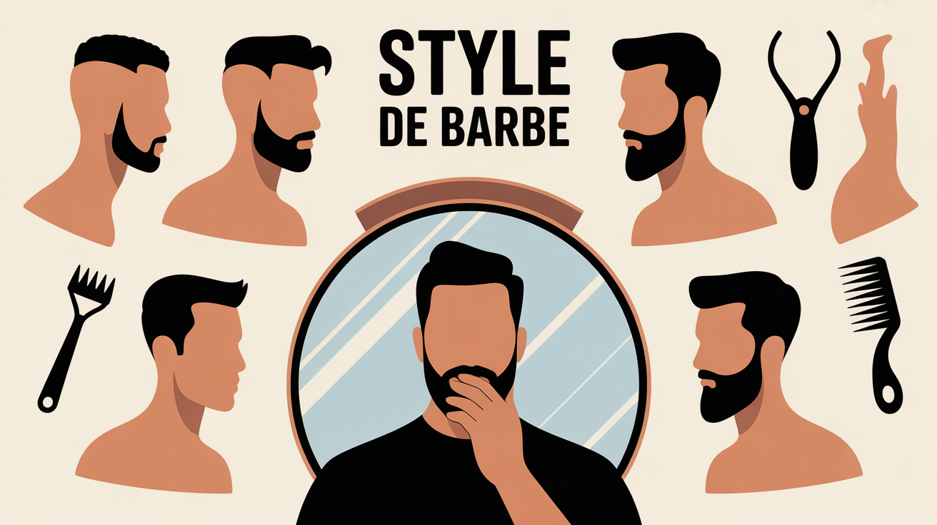 Illustration barbe style homme devant miroir