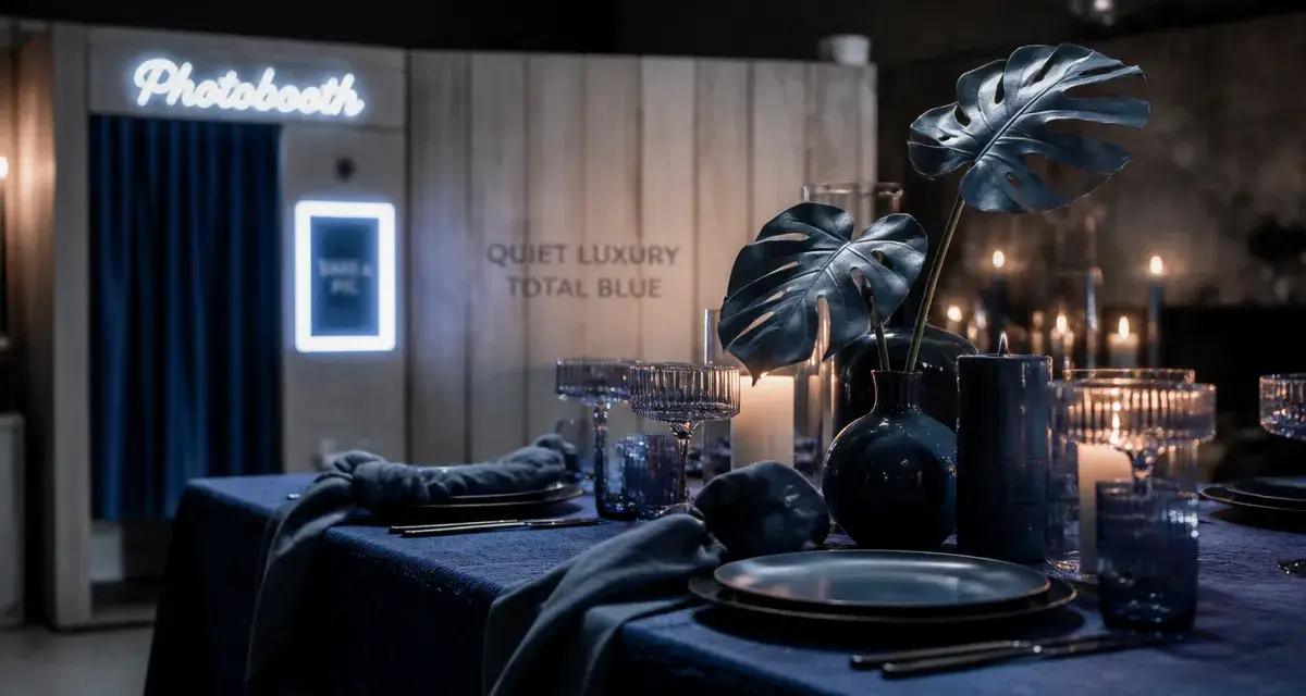 Thème de soirée tendance 2024 Quiet Luxury Total Blue : table bleu nuit