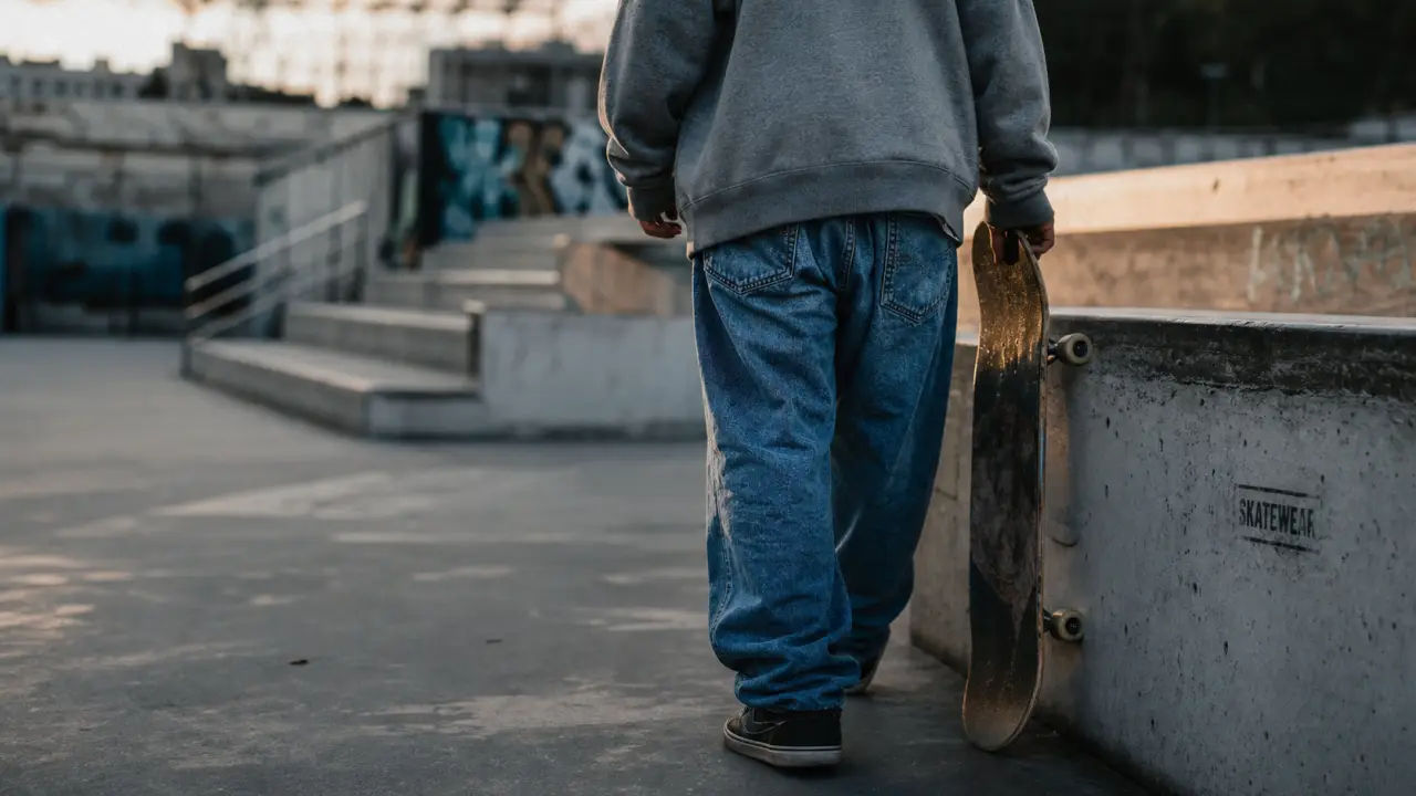 Style skateur homme : jean loose et Old Skool au skatepark
