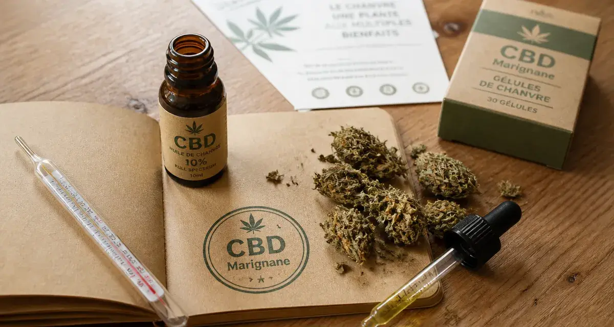 CBD marignane : flacon CBD et fleurs de chanvre pour achat sécurisé
